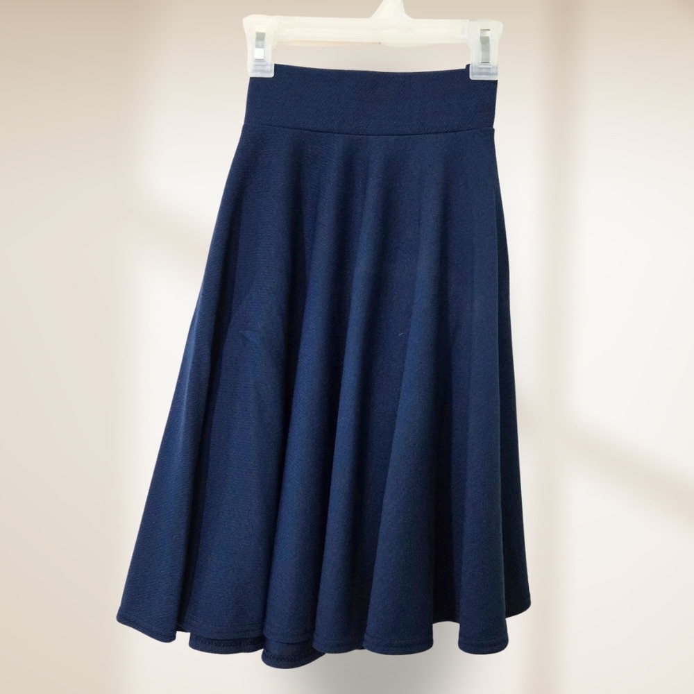 Women's Navy Flared Midi Skirt